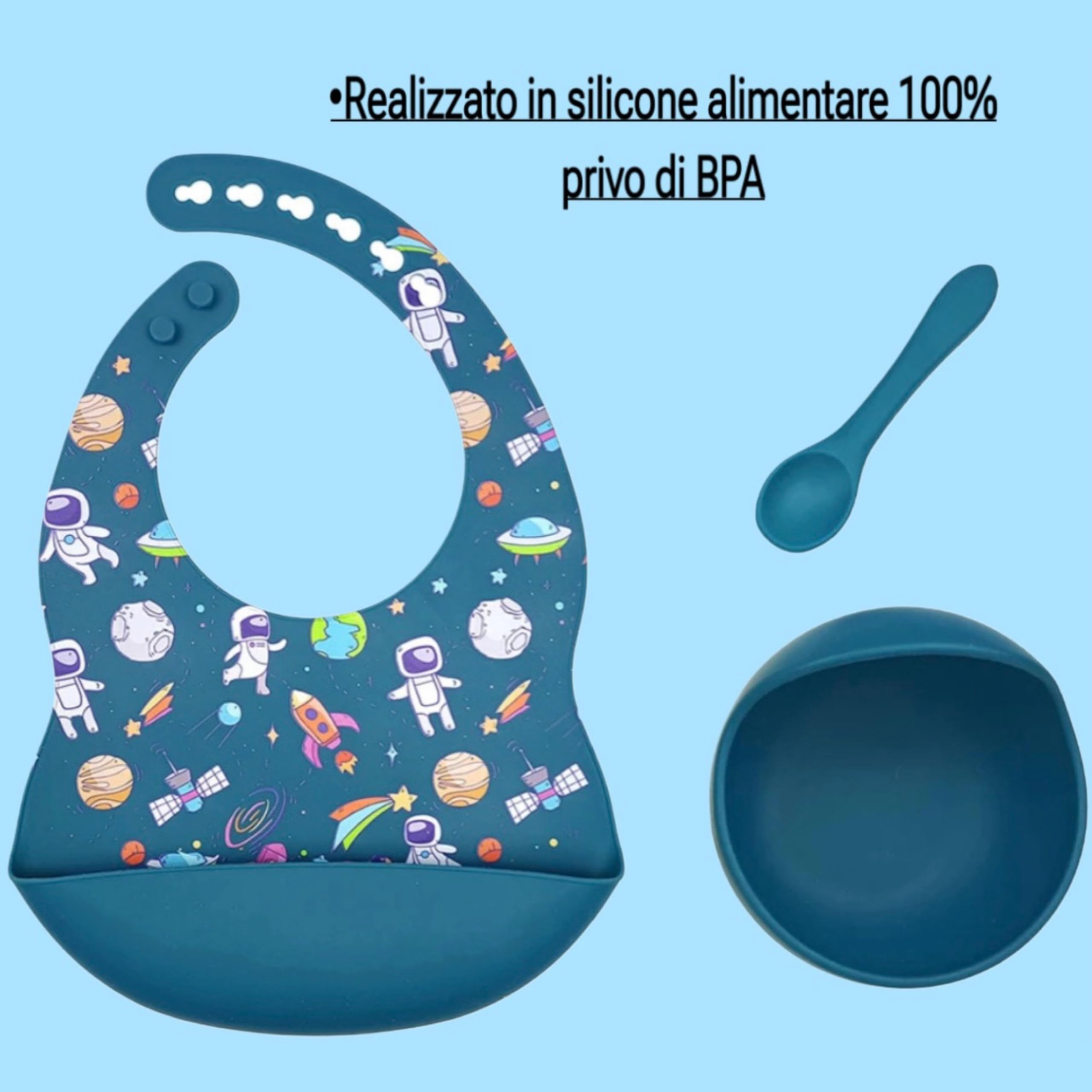Generico Silicone Baby Feeding Set, Baby Bib with Feeding Pocket, Suction Bowl and Spoon, Easy Clean Non Slip Weaning Kit - Image 3