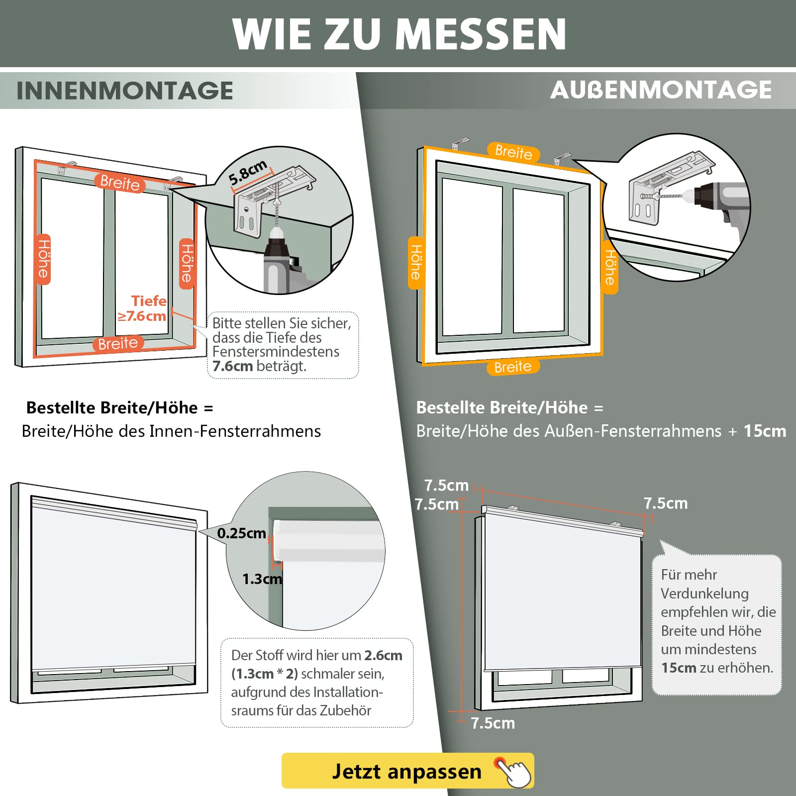 Inteligentne elektryczne rolety z pilotem zdalnego sterowania, kompatybilne z Google Home, ładowalne, wodoodporne, 100% zaciemnienia, niestandardowy rozmiar (ciemnoszare)