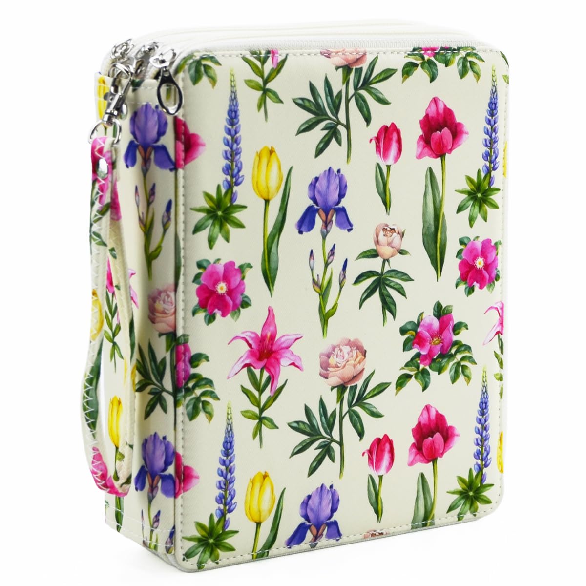 YOUNGCOL 120 Slots Colored Pencil Case Color Pencil Organizer Storage Large Capacity Pencil Case (Faint Yellow + Flower, 120 Slots)