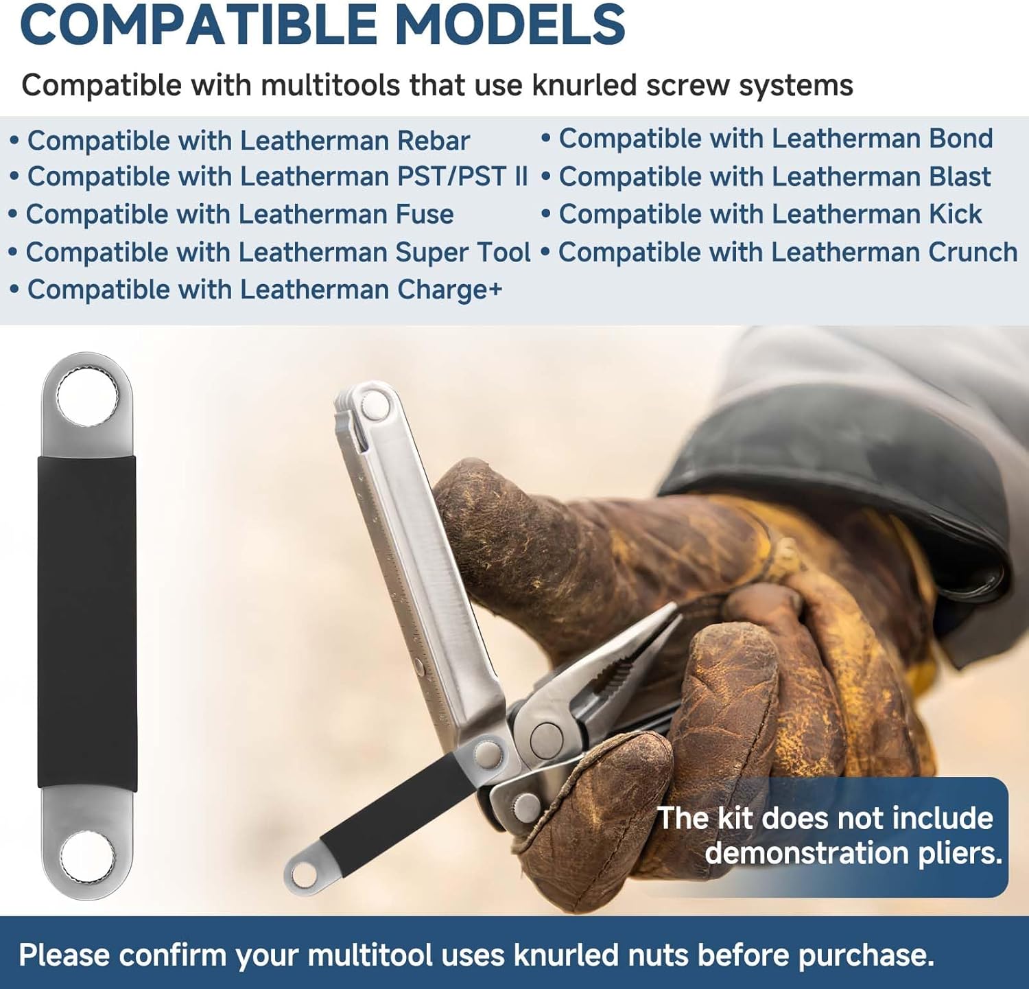 2-Pack Knurled Nut Removal Wrench Set for Multi-Tool Disassembly, Medium & Large Stainless Steel Tool with Non-Slip Grip, Compatible with Leatherman Rebar, Bond, PST, Super Tool and More