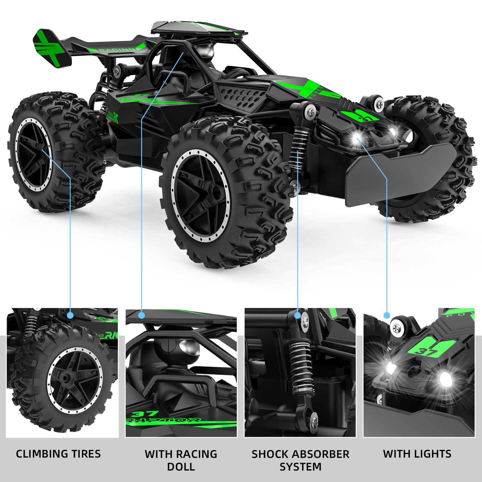 ACAMMZAR Macchina Telecomandata per Bambini, 1:18 20+KM/H Off Road Monster RC Truck, RC Auto Telecomandate per Anni e Adulti, Verde