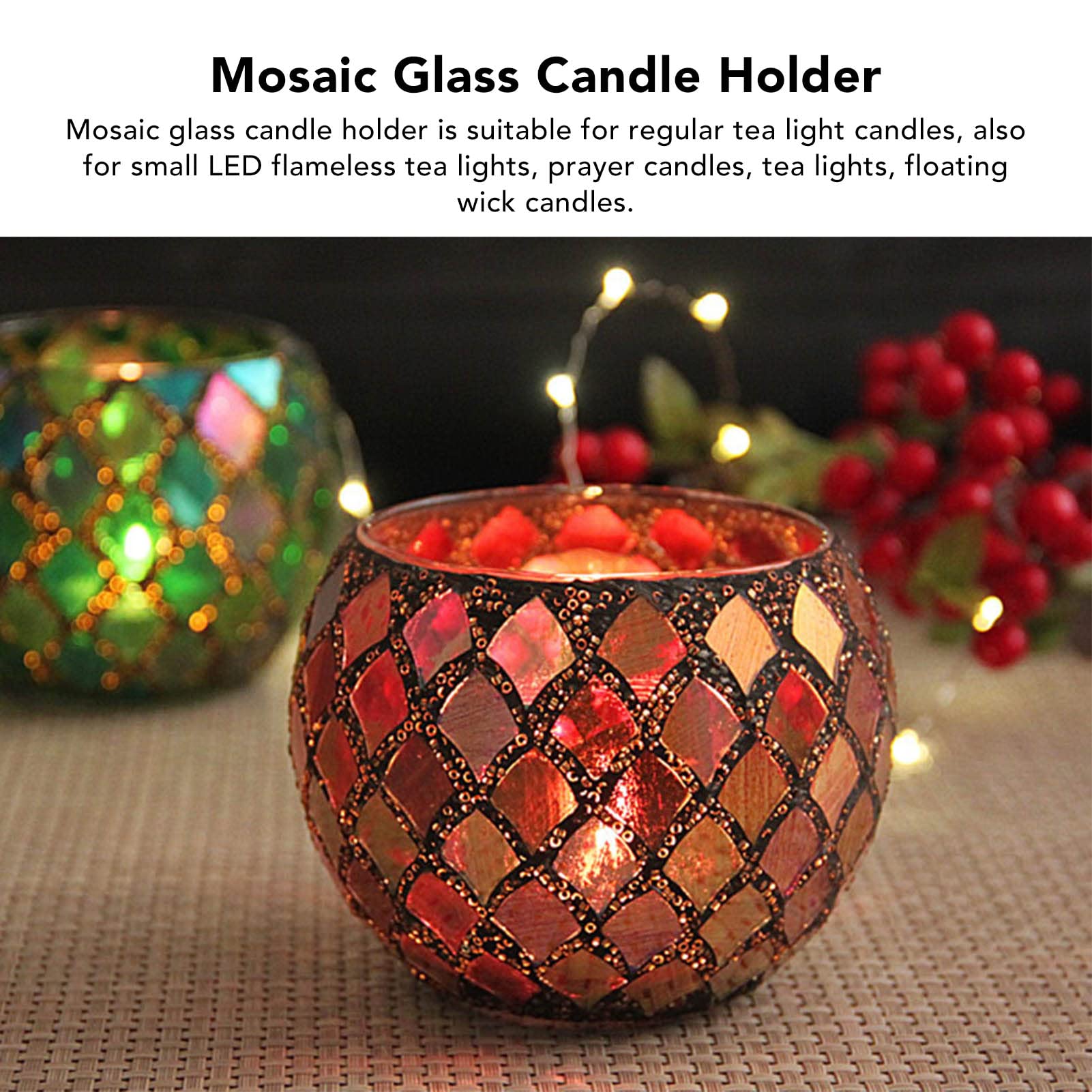 RXMORI Mosaic Glass Candle Holder, Bowl Shape Tea Light Candle Holder, Votive Candle Holder, Decorative Candlestick Stand Ornaments for Home Party
