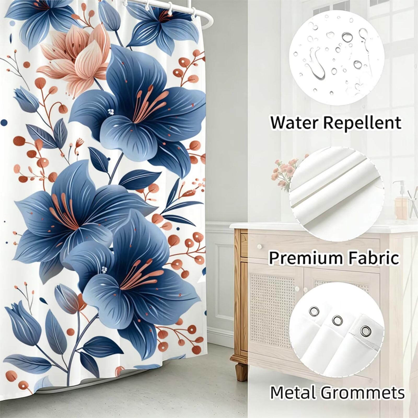 Duschvorhang Weiß, Polyester Stoff aus Textil – Wasserdicht – Waschbar – Inkl 12 Ringe – Badewannenvorhang für Dusche & Badewanne, Shower Curtains 160x200cm Anlage J-637