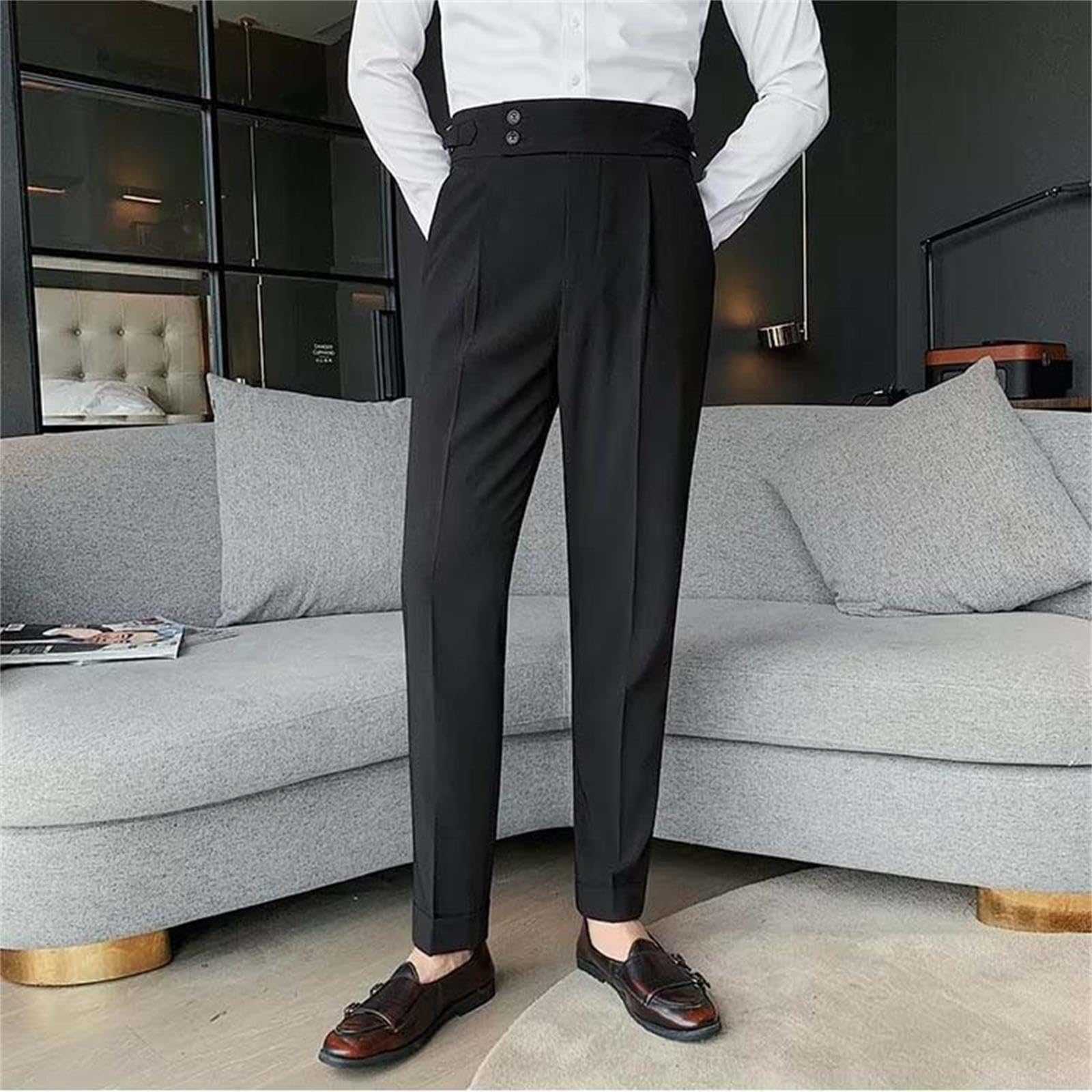 Générique Pantalon de Costume pour Homme Coupe Slim Taille Haute avec Petit Pied et Jambe Droite en Couleur Unie