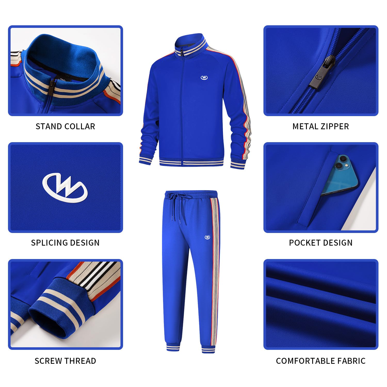 W JIANWANG Męski dres treningowy, dres do joggingu, strój sportowy, 2-częściowy, swobodny, sportowy jogging