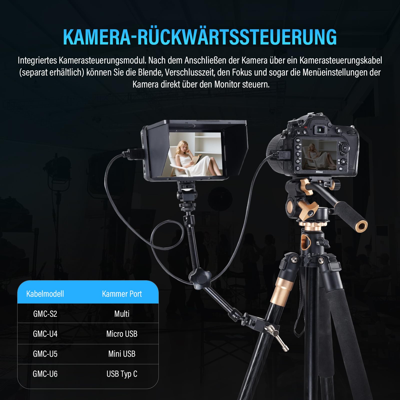 Godox GM6S Pro Kit2 5,5 pollici 2000 Nits Schermo inclinato telecomando Monitor Foto 4K HDMI DSLR Kamera Field Monitor 1920*1080 IPS Touch Control Visiera anti-ribaltamento,Cover gomma & più Cavi HDMI