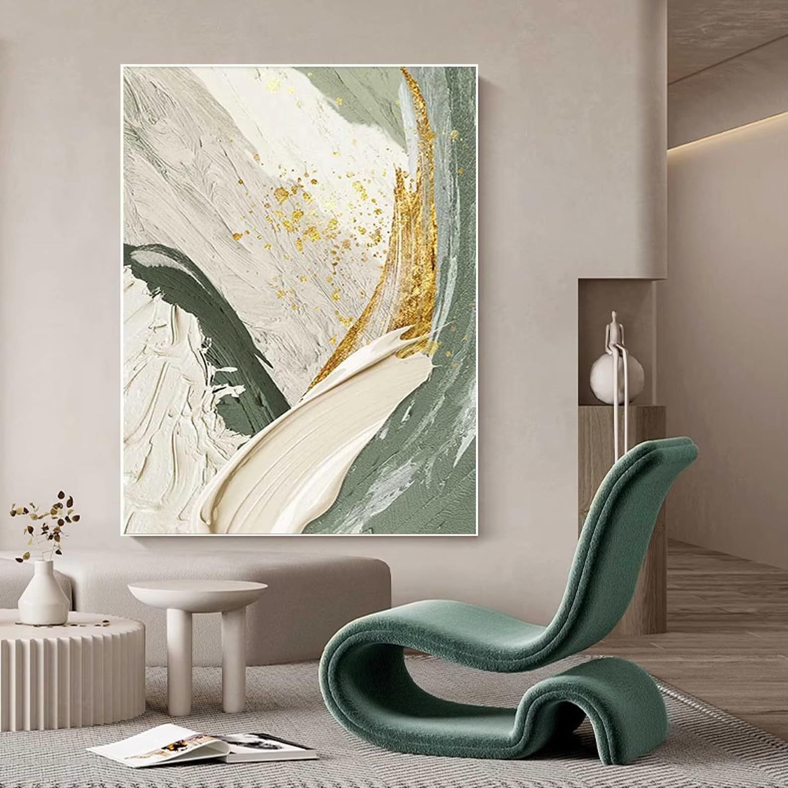IHHGNB Large Green Gold Abstract Large Canvas Prints Painting Texture Minimalist Modern Wall Art for Living Home Decor(60x80cm(24x31in)/No frame)