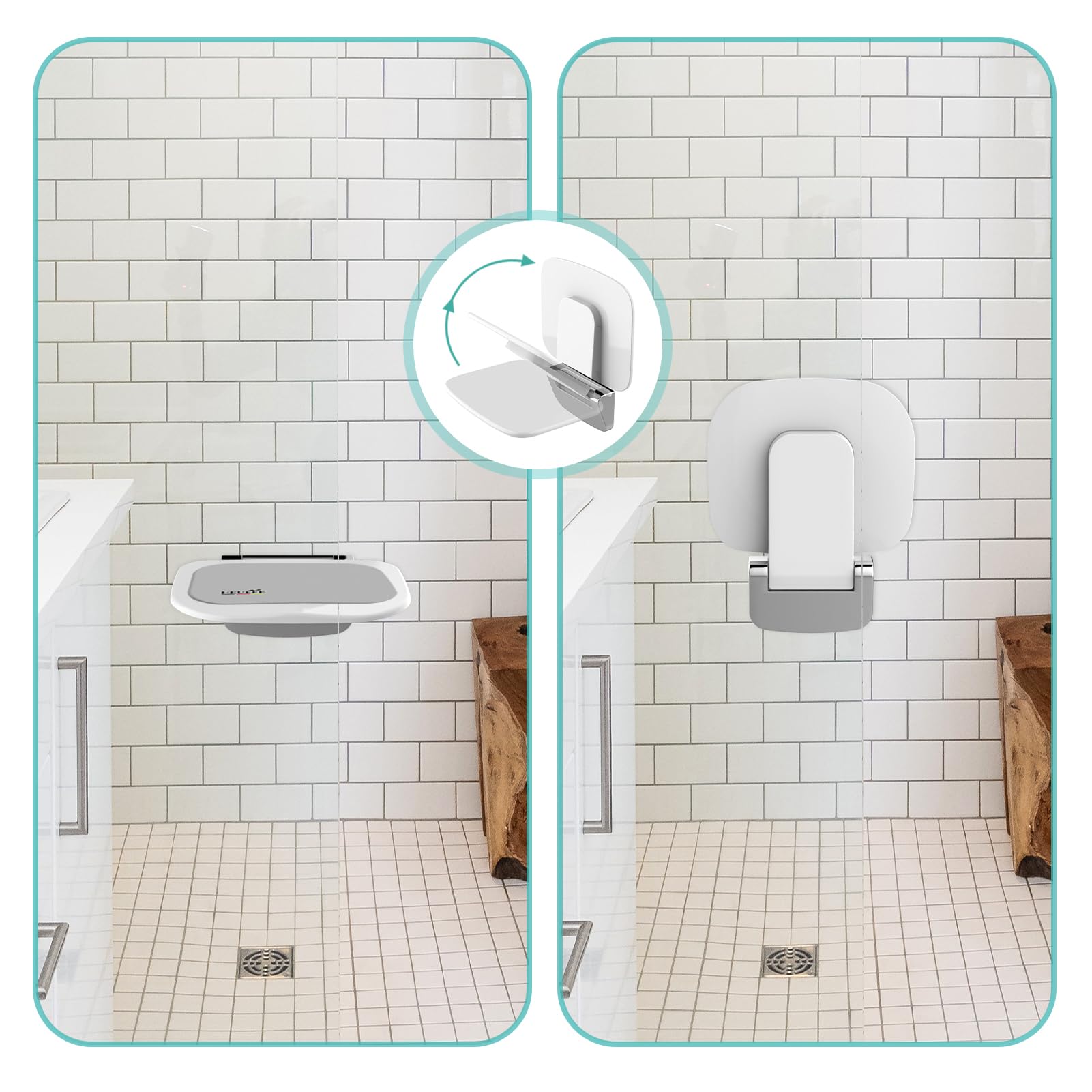 Asiento Ducha Plegable Pared Montada, Silla Abatible Ducha Montado en la Pared ，Taburete Baño Banqueta Ducha para Personas Mayores Minusvalidos Adultos