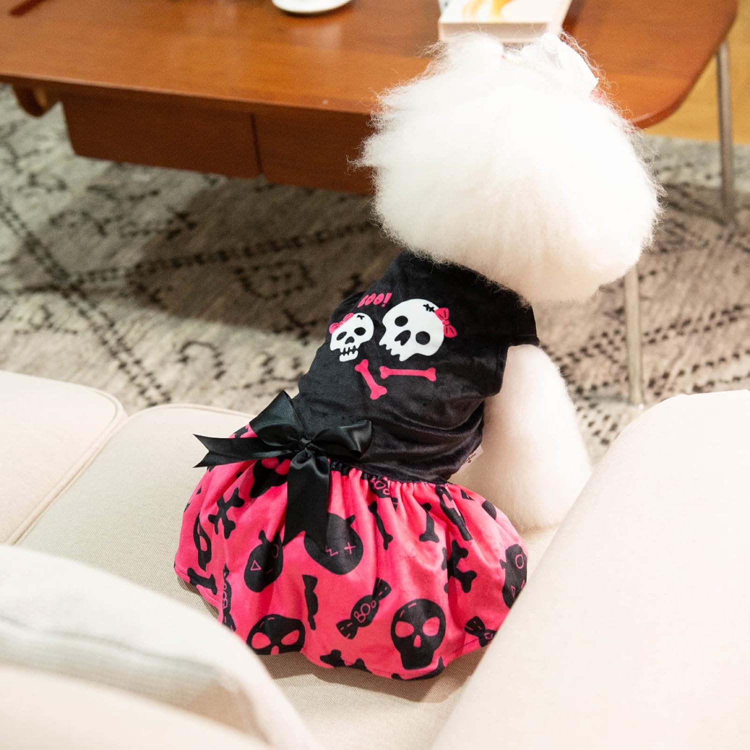 Cute Pink Velvet Skull Halloween Dress Small Girl 5
