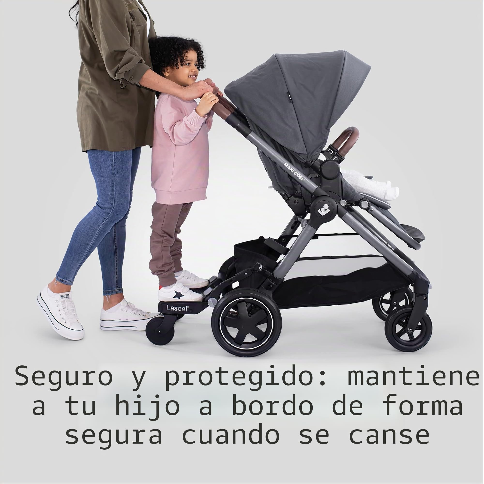 Lascal BuggyBoard Mini 3D Plataforma con ruedas para carrito infantil, accesorio para niños de 2 a 6 años (22 kg), compatible con casi todas las sillitas de paseo, gris