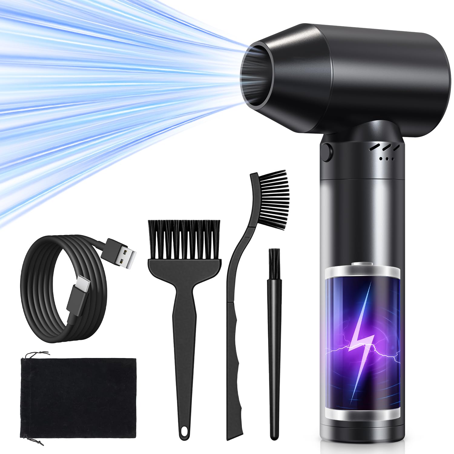 Electric Compressed Air Duster 900000 RPM - Cordless Rechargeable Air Blower for PC/Computer Cleaning, Keyboard, Electronics, Car & Home Dusting,