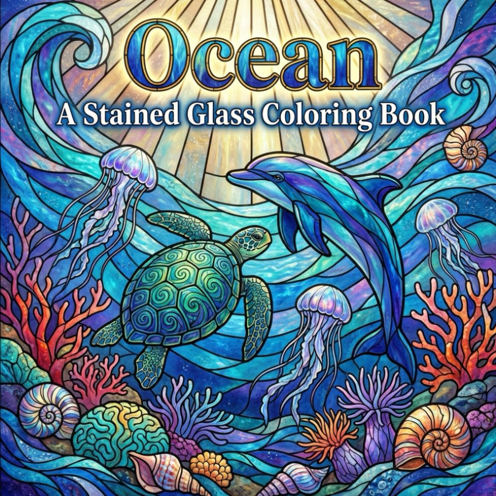 Ocean A Stained Glass Coloring Book: Marine Life, Deep Sea Creatures, and Relaxing Line Art for Adults Seeking Calm and Creative Escape (The Stained Glass Coloring Book Series)