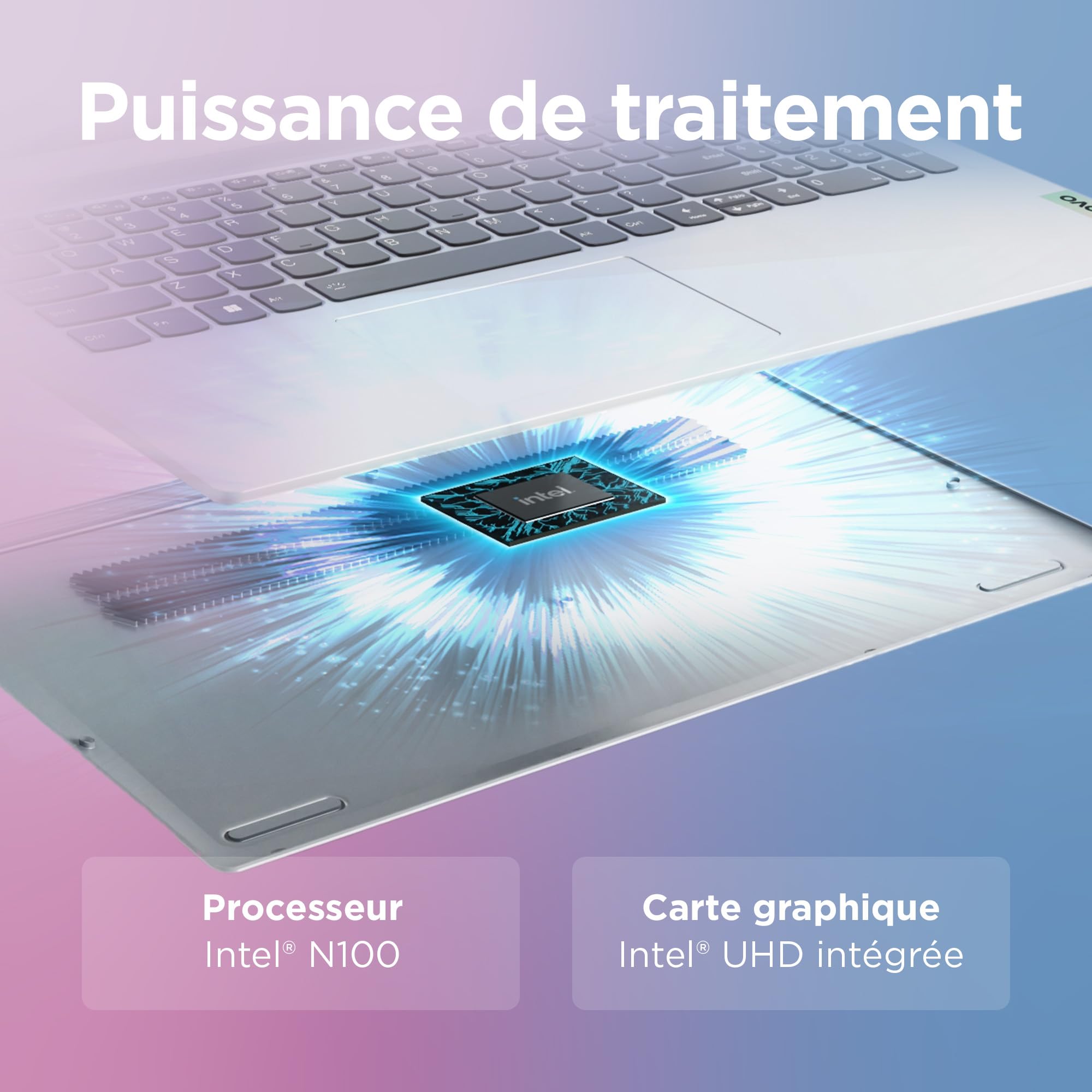 Lenovo IdeaPad Slim 3 15IAN8 - Ordinateur Portable 15.6'' FHD (Intel Celeron N100, RAM 4Go, UFS 3.1 128Go, Intel UHD Graphics, Windows 11 Home en Mode S) Clavier AZERTY Français - Gris