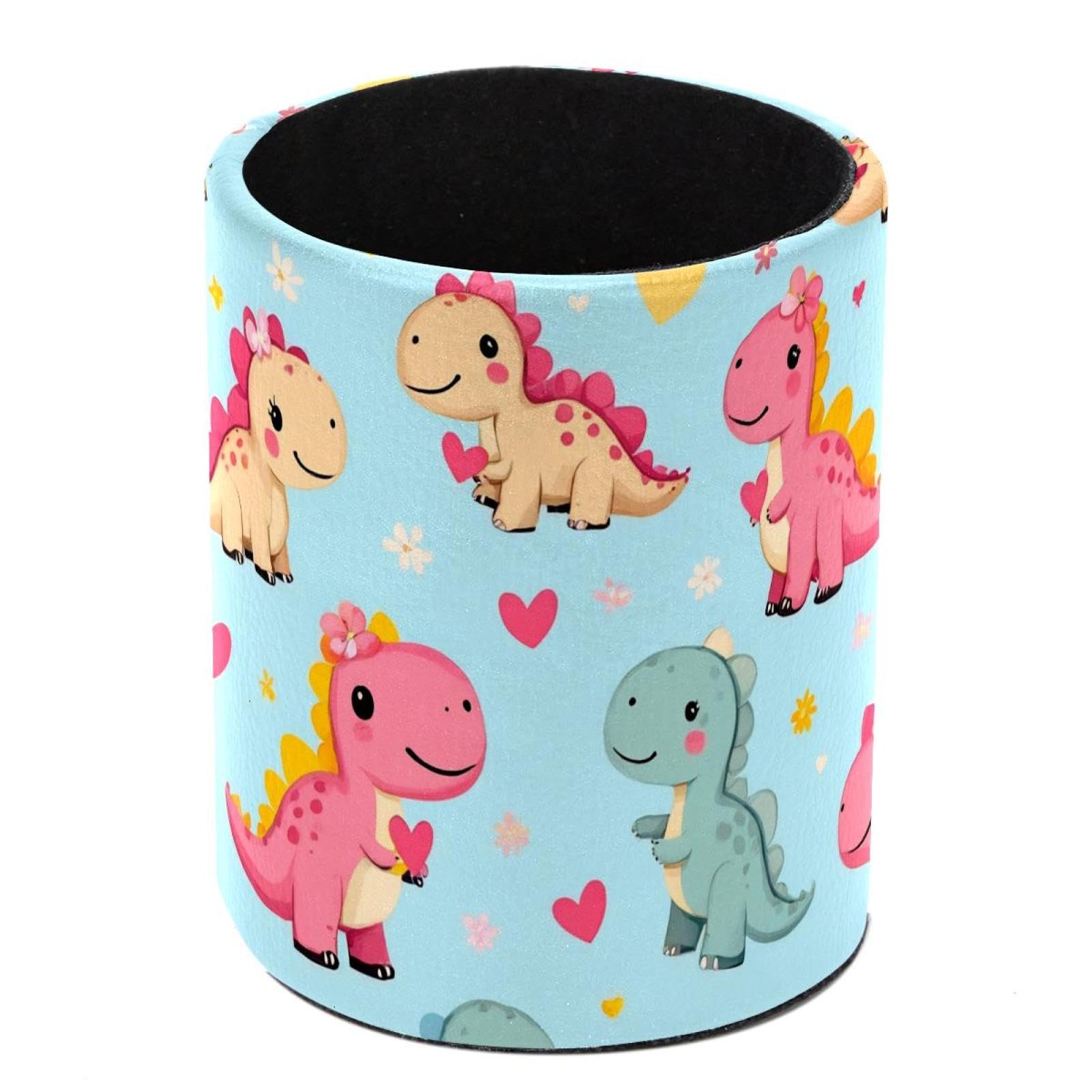 HEOEH Dinosaurs Pen Holder for Desk, PU Leather Pencil Holder Pen Cup Marker Holder Makeup Brush Holders, Desk Accessories & Workspace Organizers for Home, Office