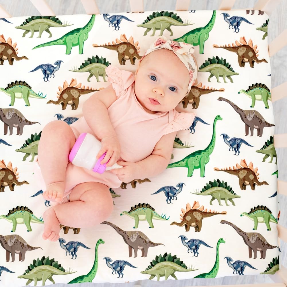 Set di 4 lenzuola per culla per bambino, morbide, con angoli, per cantiere, camion o dinosauro, traspiranti, per neonati (dinosauro, lenzuola per culla)