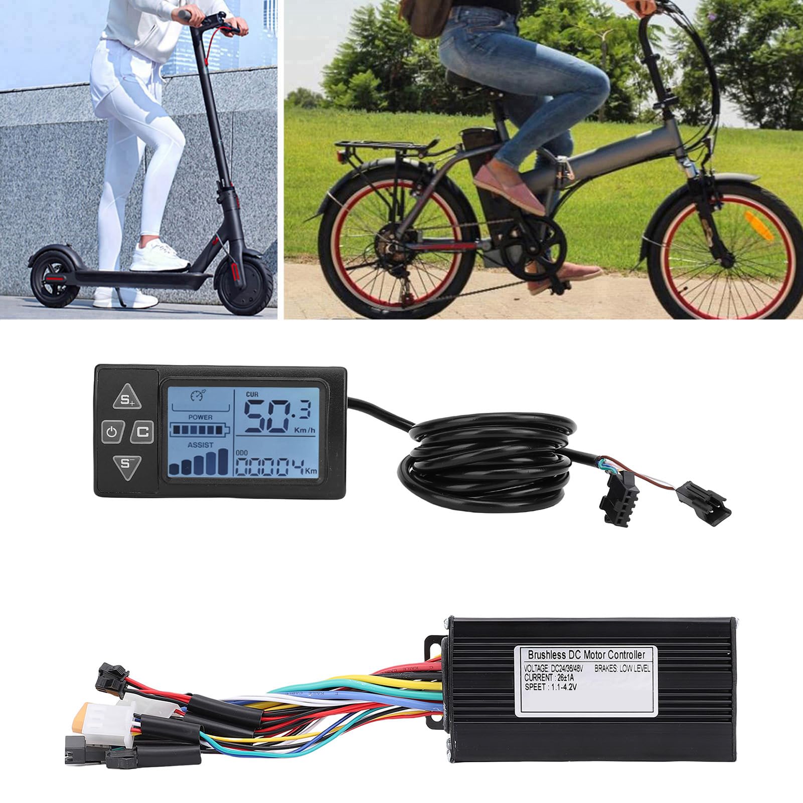 BuyWeek Kit de Contrôleur de Moteur sans Balais pour Vélo Électrique, 36V 48V 500W 750W 26A 3 Modes Contrôleur à Onde Sinusoïdale avec Écran d'Affichage LCD S861 pour Trotinette Électrique