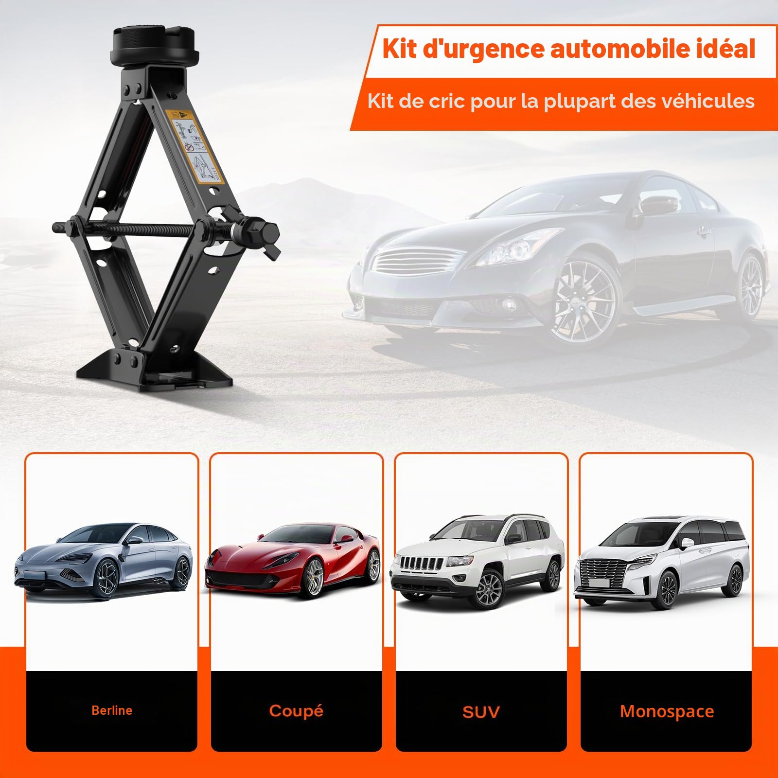 IMAYCC Cric Voiture 2.5T/2500kg, Universel Crique Voiture avec Tampon Caoutchouc, Portable Cric De Levage avec Clé pour Écrous De Roue, Kit d'urgence Automobile.