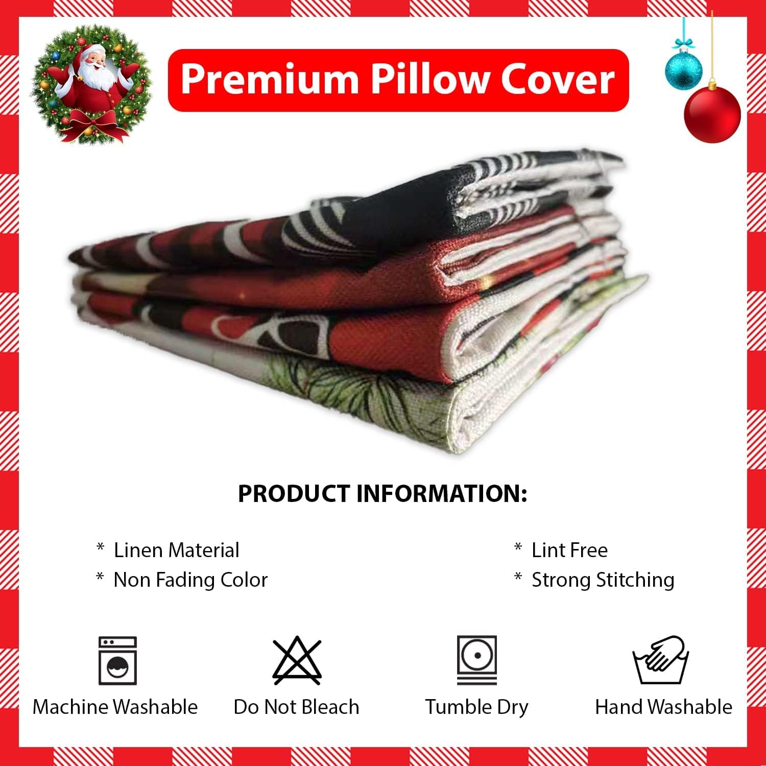 Christmas Pillow Cover 18x18 Set of 2 - Multicolor Designs to Make Your Christmas Eves More Colorful with Sofa Cushion Cases Carved Out of Linen for Home and Farmhouse Xmas Party Decorations