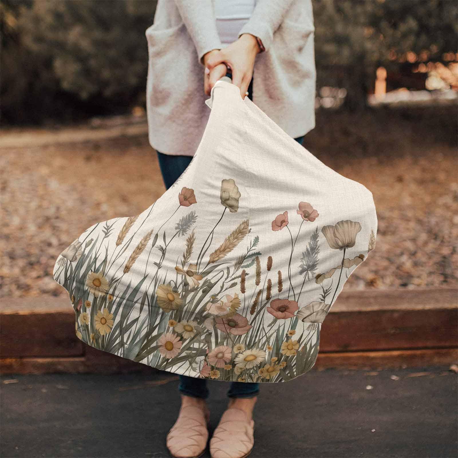 Nursing Cover for Breastfeeding Scarf, Fall Floral Botanical Daisy Retro Baby Car Covers Super Soft Multi Use for Canopy Shopping Cart Cover Blanket Stroller Cover