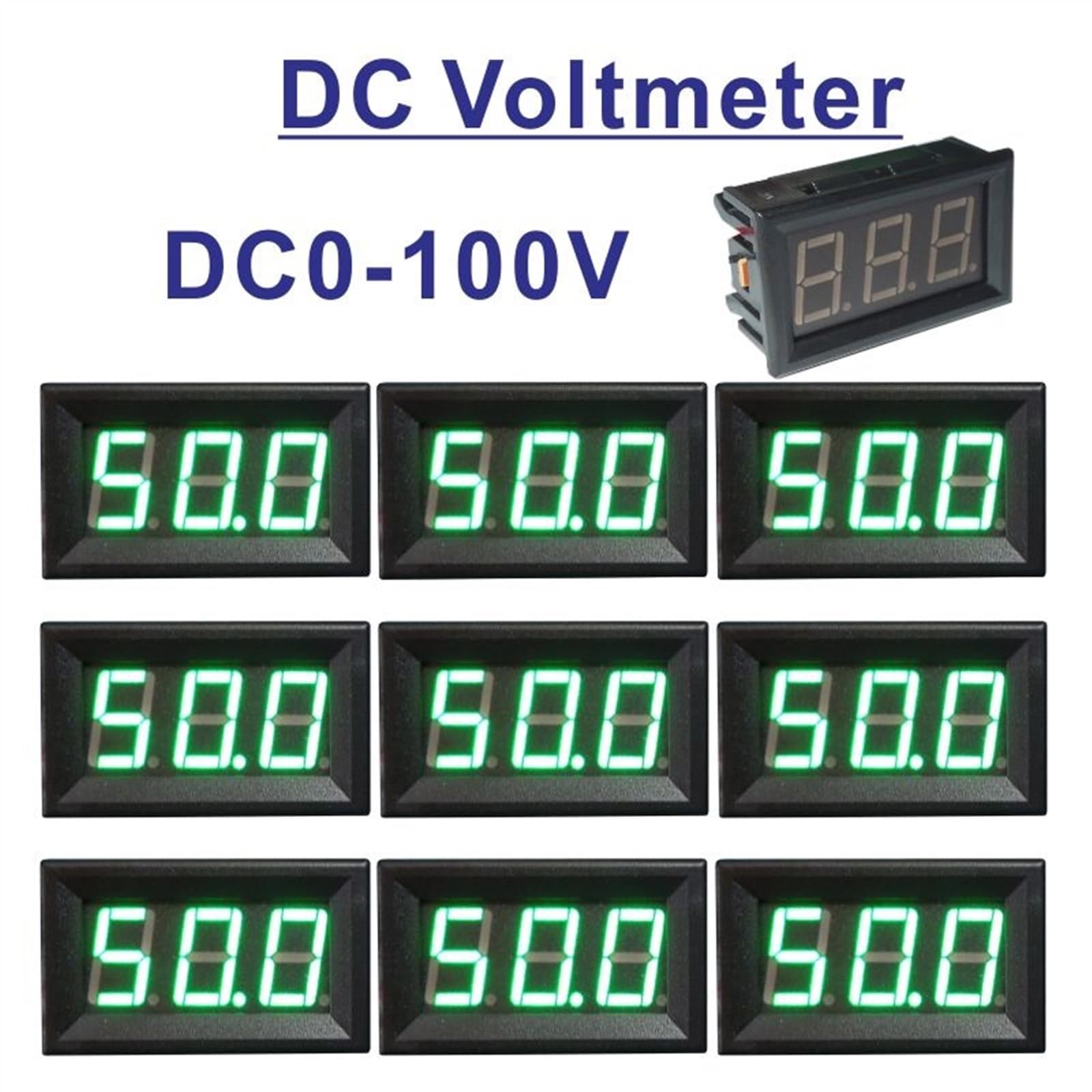 10 pz Misuratore di tensione a tre fili DC0-100V DC Voltmetro 0.56 '' Rosso Blu Verde LED Volt digitale Tester di pannello (Color : White-Green)