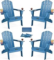 Vista 39 de Silla Adirondack plegable, sillas Adirondack de plástico texturizado de madera con soporte para 2 tazas, silla para hoguera de polietileno de alta