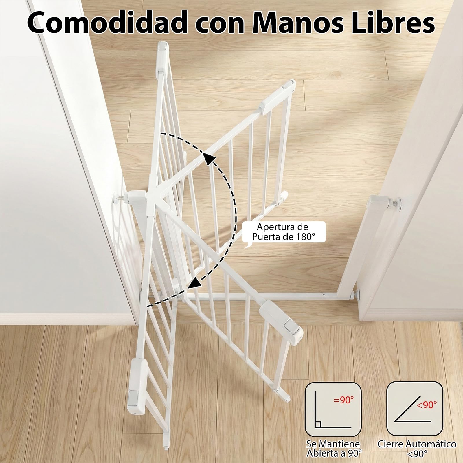 COSTWAY Barrera Seguridad Niños, 75-82 cm, Valla Seguridad Infantil con Cierre Automático, Operación con una Mano, No Requiere Perforación, Valla de Seguridad para Niños Mascotas (Blanco)
