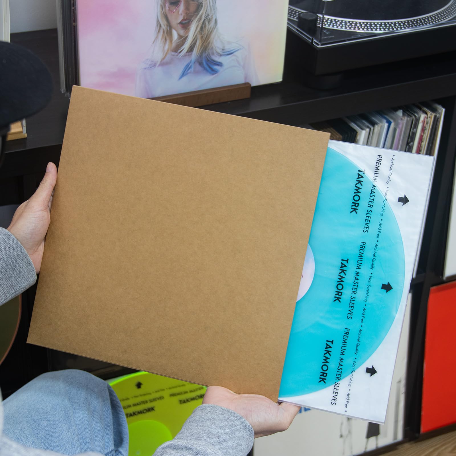 TAKMORK Copertine per dischi in vinile LP da 350 g/m², con dorso da 4 mm, senza foro centrale, per fai da te e conservazione, marrone, 20 pezzi
