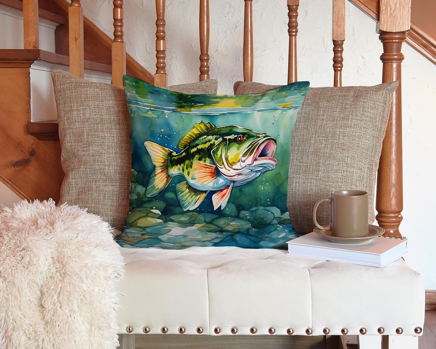 Caroline's Treasures Largemouth Bass Throw Pillow Machine Washable, Indoor Outdoor Decorative Pillow for Couch, Bed or Patio, 14Hx14W