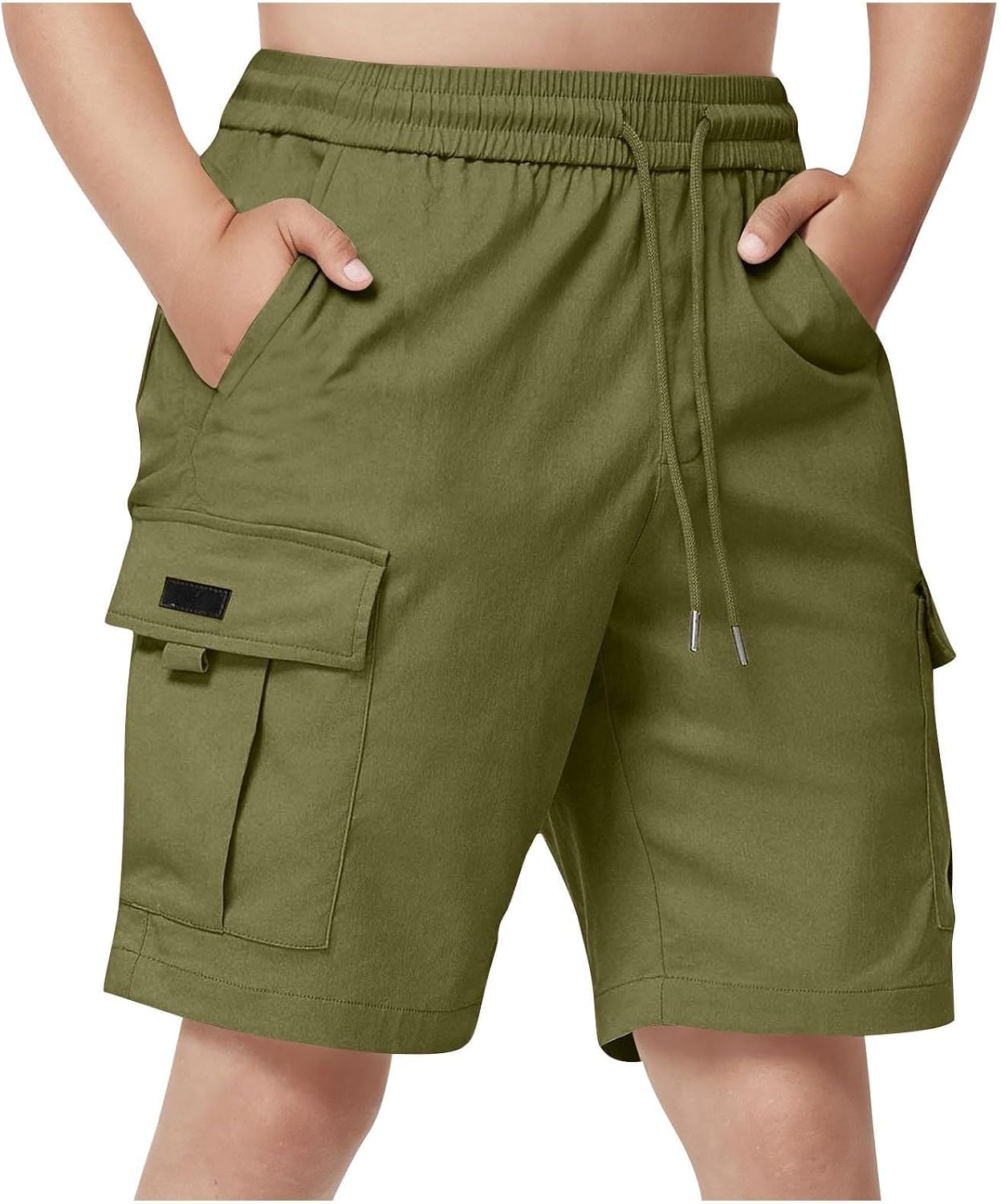 Boys Hiking Cargo Shorts Drawstring Athletic Khaki Shorts Kids School Uniform Baggy Bermuda Pants with Pockets Preppy Clothes