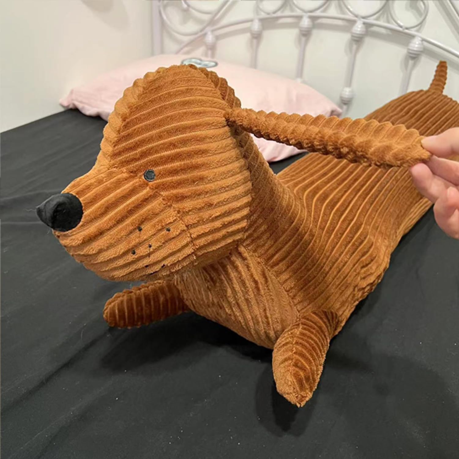 Coussin décoratif long en peluche teckel pour chien - Pour Noël, anniversaire - A - 110 cm