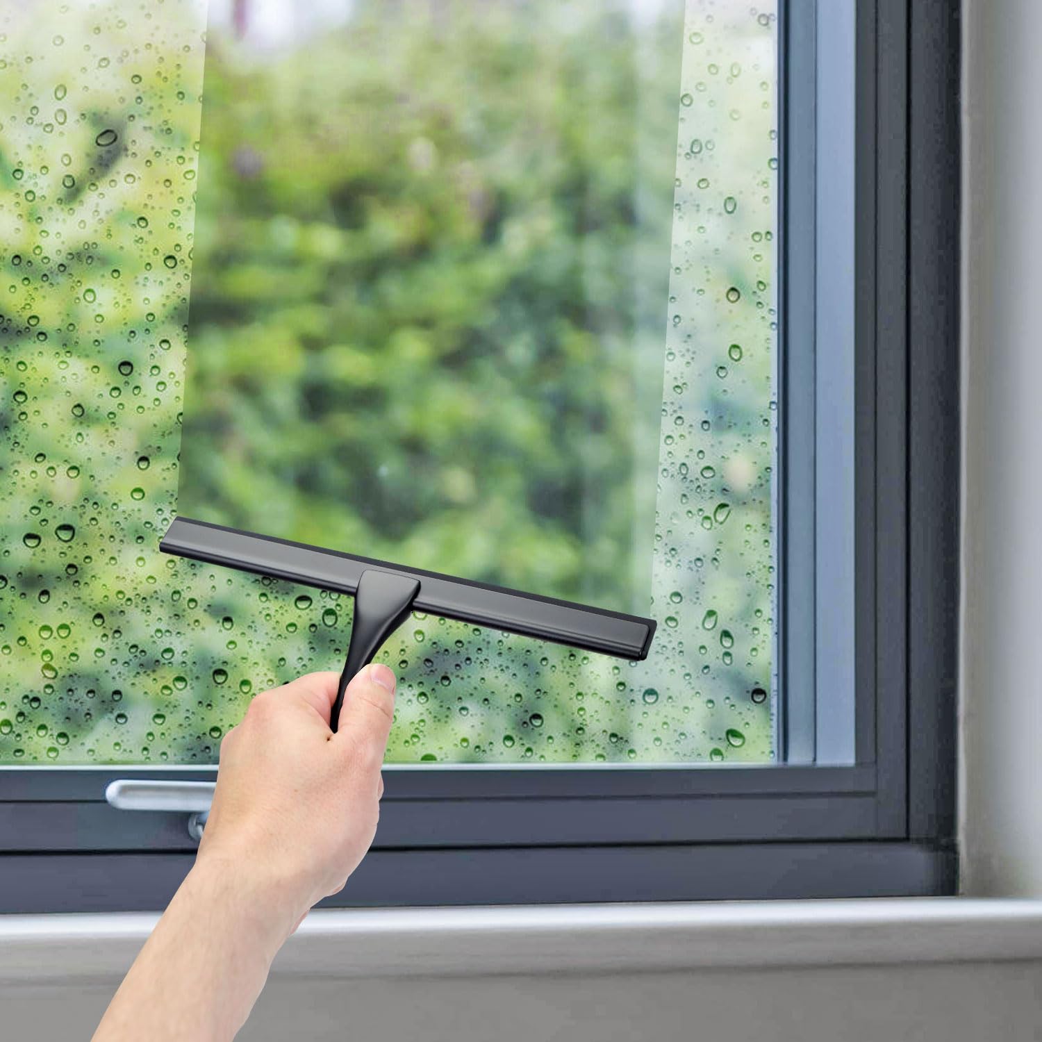 Taylor & Brown Duschabzieher, Fensterabzieher, Edelstahl Duschwandwischer mit Starkem Saughaken für Badezimmer, Küche, Spiegel, Auto, Fenster und Glas (Schwarz)