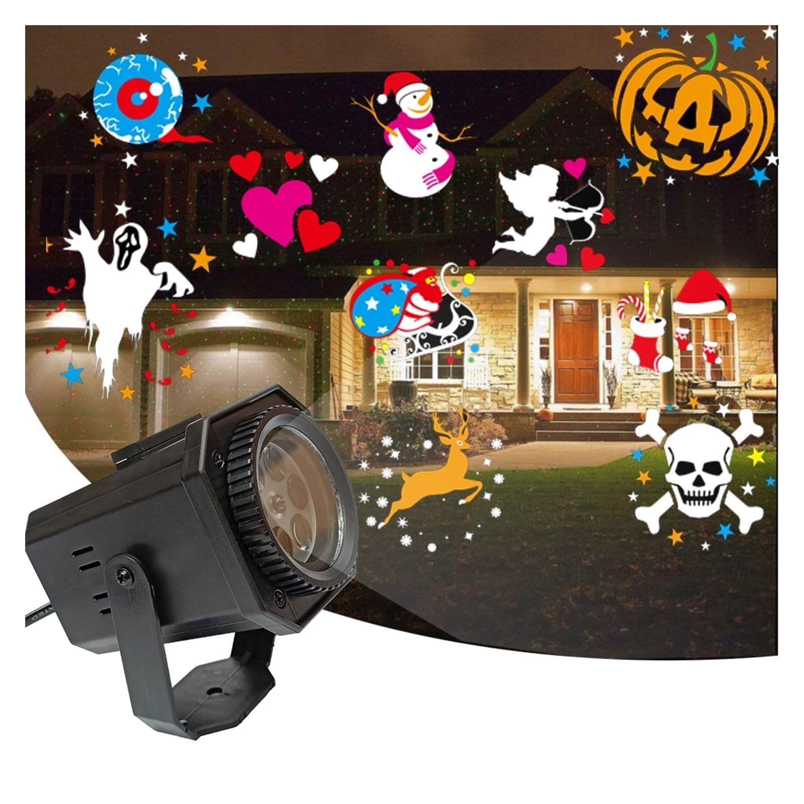 Lumières du projecteur Projecteur LED étanche à 4 Motifs for Halloween, noël, extérieur, Flocon de Neige Mobile, lumière de scène for fête, décorat du Nouvel an
