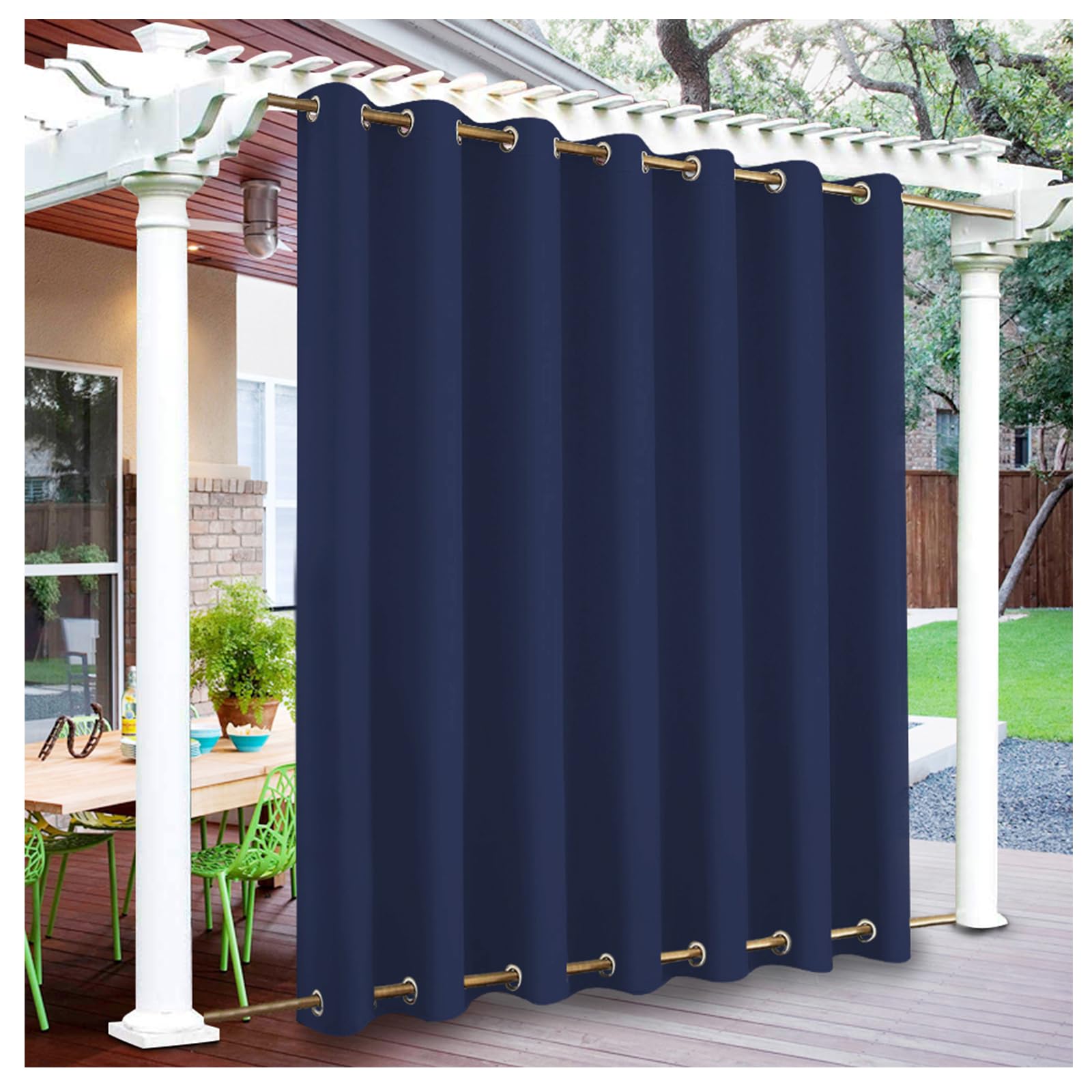Mewkew Outdoor Curtain for Garden Patio Gazebo Pergola Waterproof Windproof, Thermal Insulated UV Protection Outdoor Curtains Pergola Curtains,Double Grommet(Top and Bottom),W 111"×L 83.9"(1 Panel)