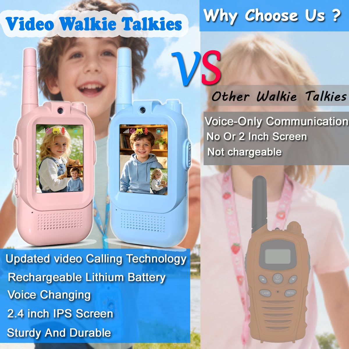 Talkie-walkie vidéo rechargeable pour enfants de 3 à 12 ans garçons filles