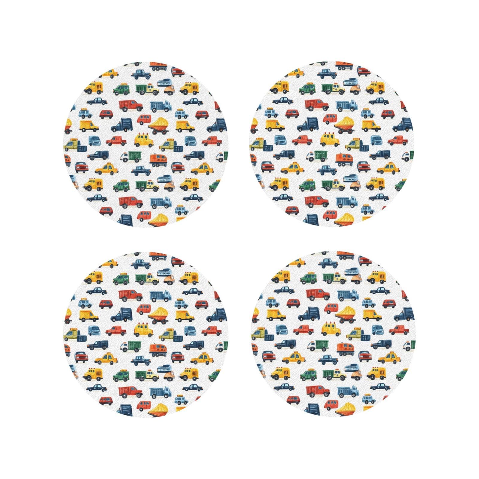 Smazdfxx Women's As Pic Leather Coasters Set Of 4 - Cartoon Car Print Lightweight Drink Coasters For Desk