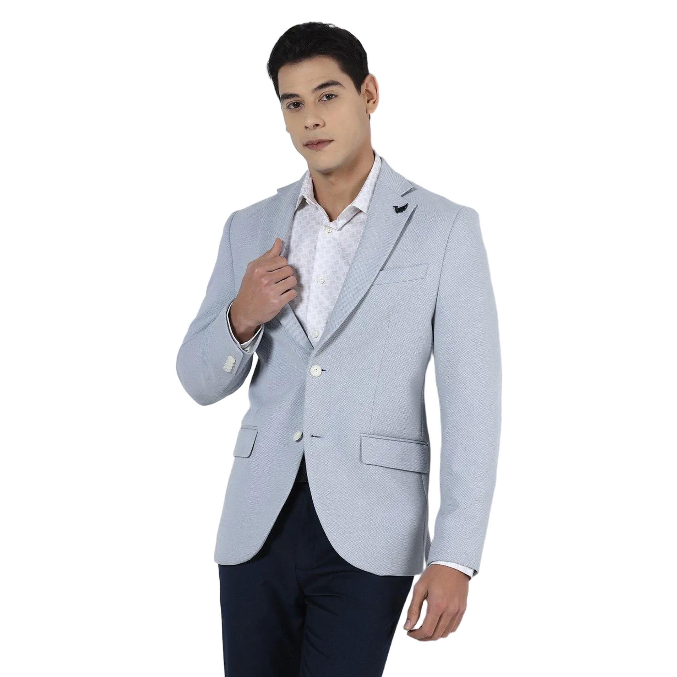 blackberrys Men Poly-Blend Textured Slim Fit Blazer Blue-picture-31