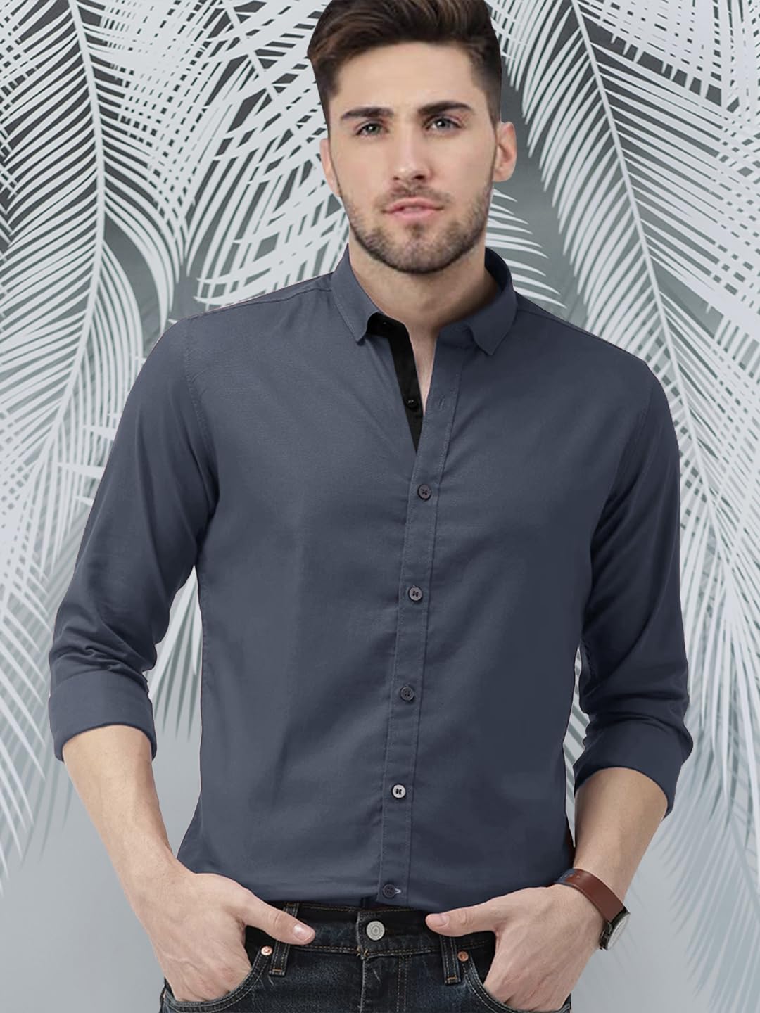 Pinkmint Camicia combinata da uomo a maniche lunghe vestibilità regolare abbigliamento formale abbigliamento casual