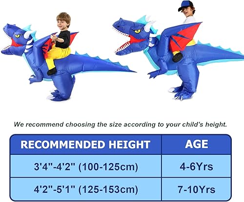 Miniatura 6 de Disfraz inflable de dragón para niños, disfraz de dinosaurio inflable de Halloween para niños y niñas, divertido disfraz de dinosaurio para montar