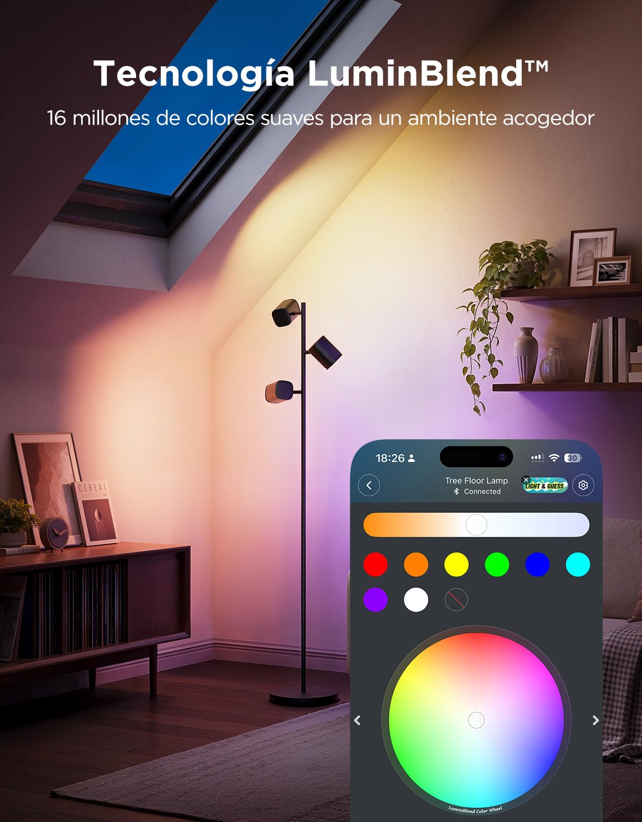 Govee LED Lámpara de Pie RGBWW, Ángulo Ajustable Lámpara Pie 1500 lm, Compatible con Matter Alexa, 64+ Escenas, Sinc Musica, 157 cm Lampara Negro para Sala de Estar, Dormitorio y Sala de Lectura. | 2700-6500K, Matter Alexa Compatible, 64+ Escenas, Sinc Mu