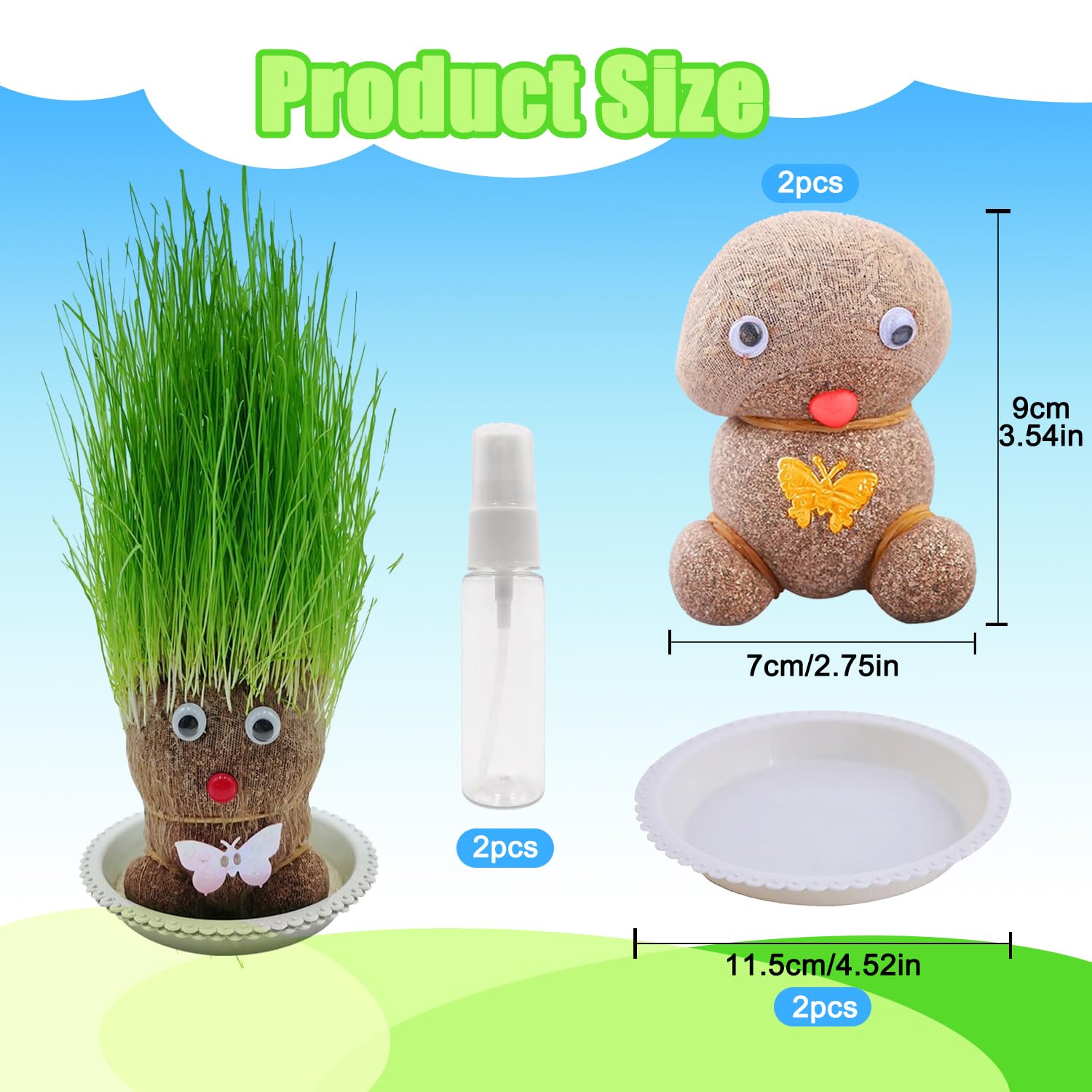 Mini Bonsaï Tête d'Herbe Grass Head avec Plateau - 2 Plantes (M3)