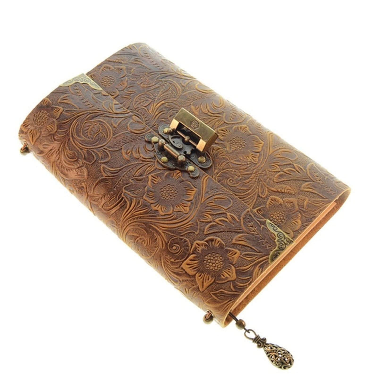 DUnLap Taccuino Tascabile Notebook da Viaggio in Pelle Morbida in Pelle in Rilievo con Serratura e Carta for Appunti a diario Chiave for abbozzare e Scrittura di Business Taccuino A5 (Size : Brown)