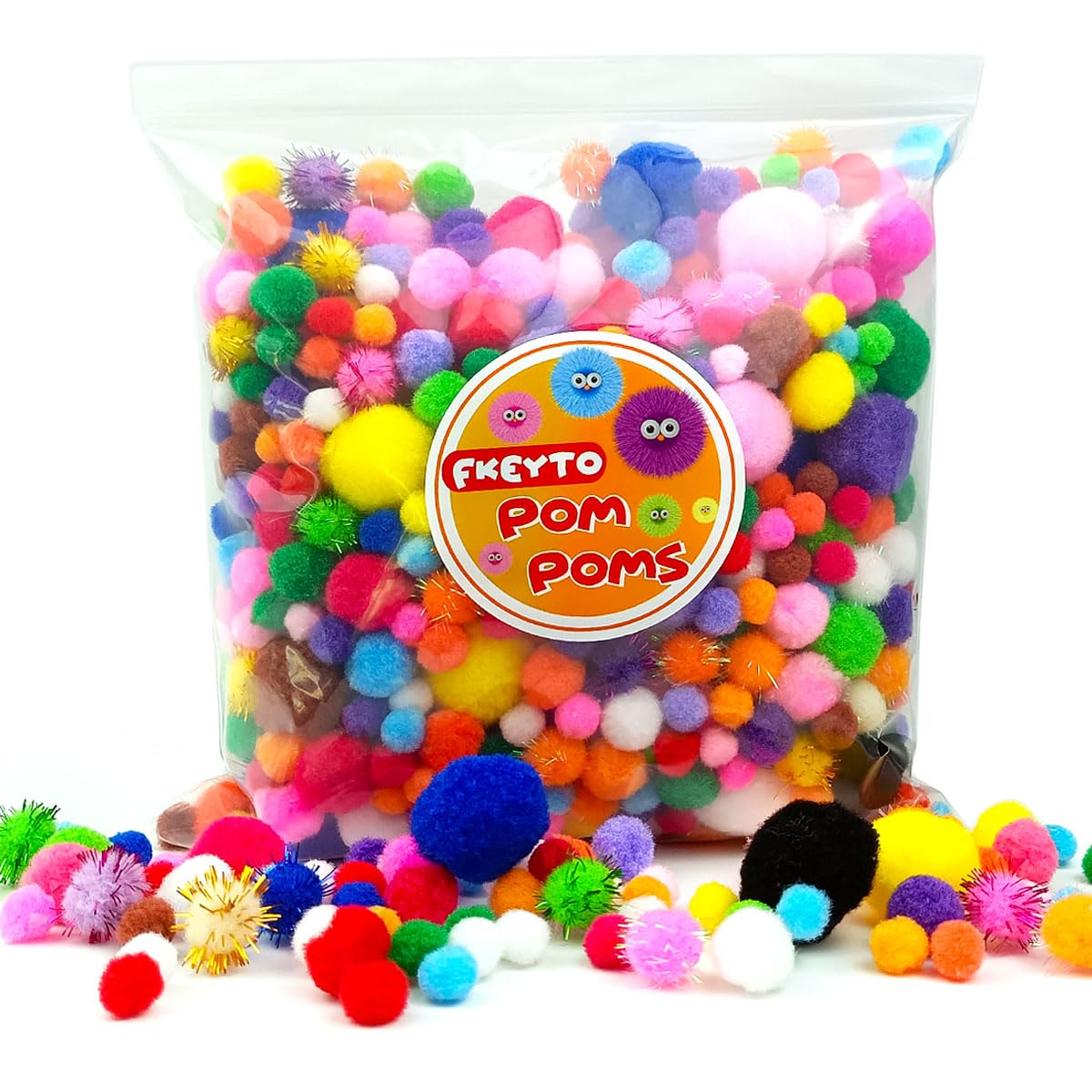 900 PCS Pompoms for Crafts,Pom Poms in Bright & Bold Assorted Colors,Pompoms for Arts and Craft Making Decorations,Assorted Sizes