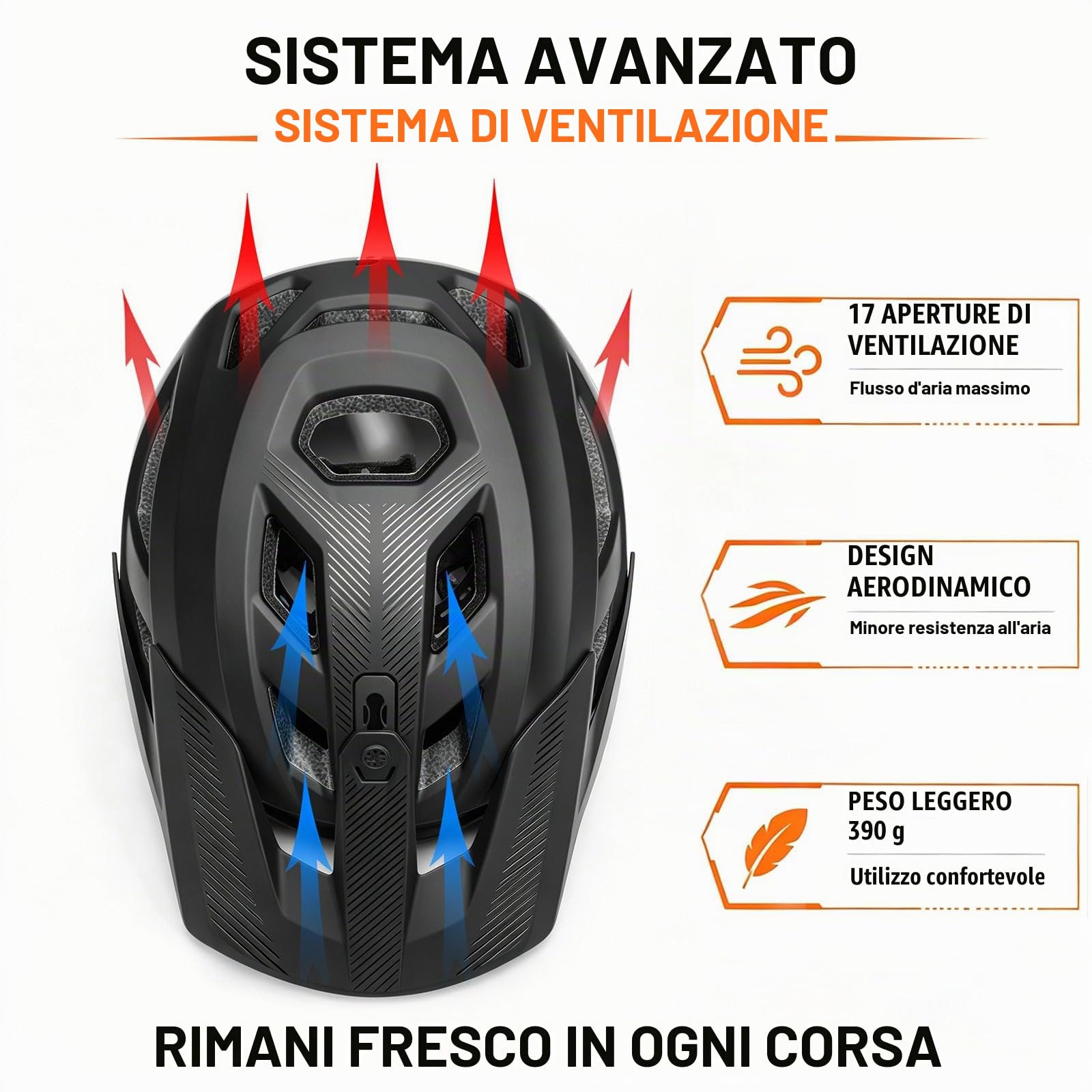 Casco da bicicletta Casco per mountain bike e MTB, con visiera regolabile, per uomini, donne, adulti e giovani (nero opaco, L)