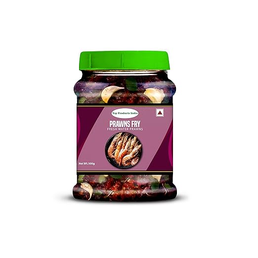 Yay Products India Homemade Yummy Fresh Water Prawns Fry Spicy Kerala Small Prawn Spicy Prawns Fry (100 Grams)