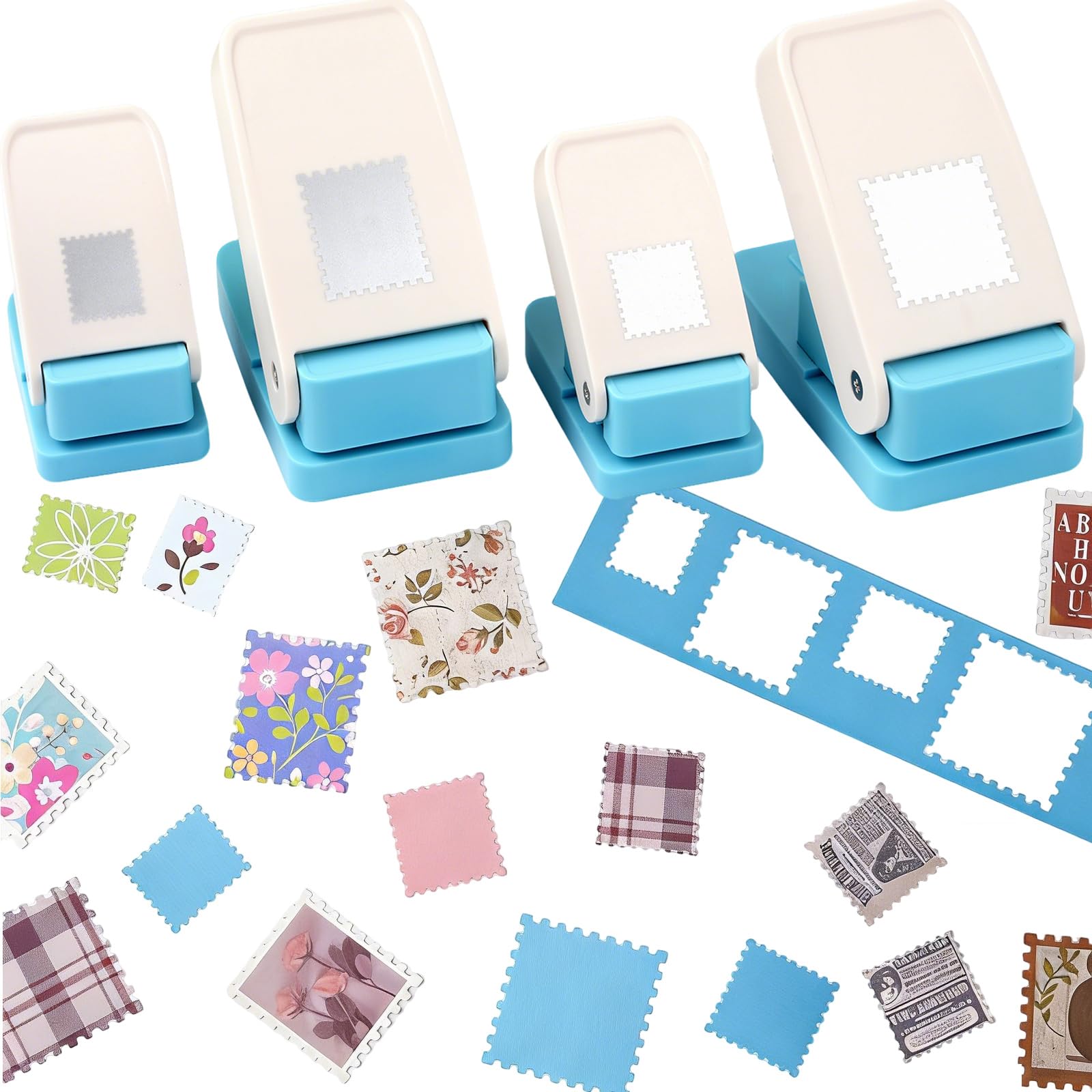 Paquete de 4 perforadores cuadrados de 1 pulgada y 1.5 pulgadas, 1.5 x 1.25 pulgadas y 1 x 0.8 pulgadas, perforadores de papel con forma de sellos, perforadores de papel para manualidades de papel