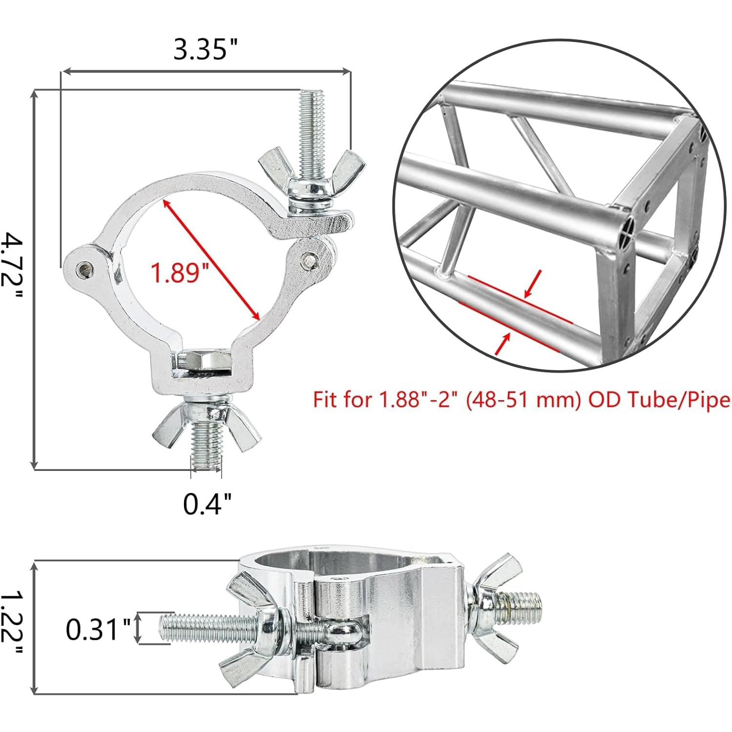 Morsetto Per Luci Da Palcoscenico,10pcs Gancio In Lega Di Alluminio Truss,Per Lampada 48-52mm,100 Kg Di Carico Forte,Per Faretti,Illuminazione Palcoscenico,Accessori Per l'Illuminazione Del Partito