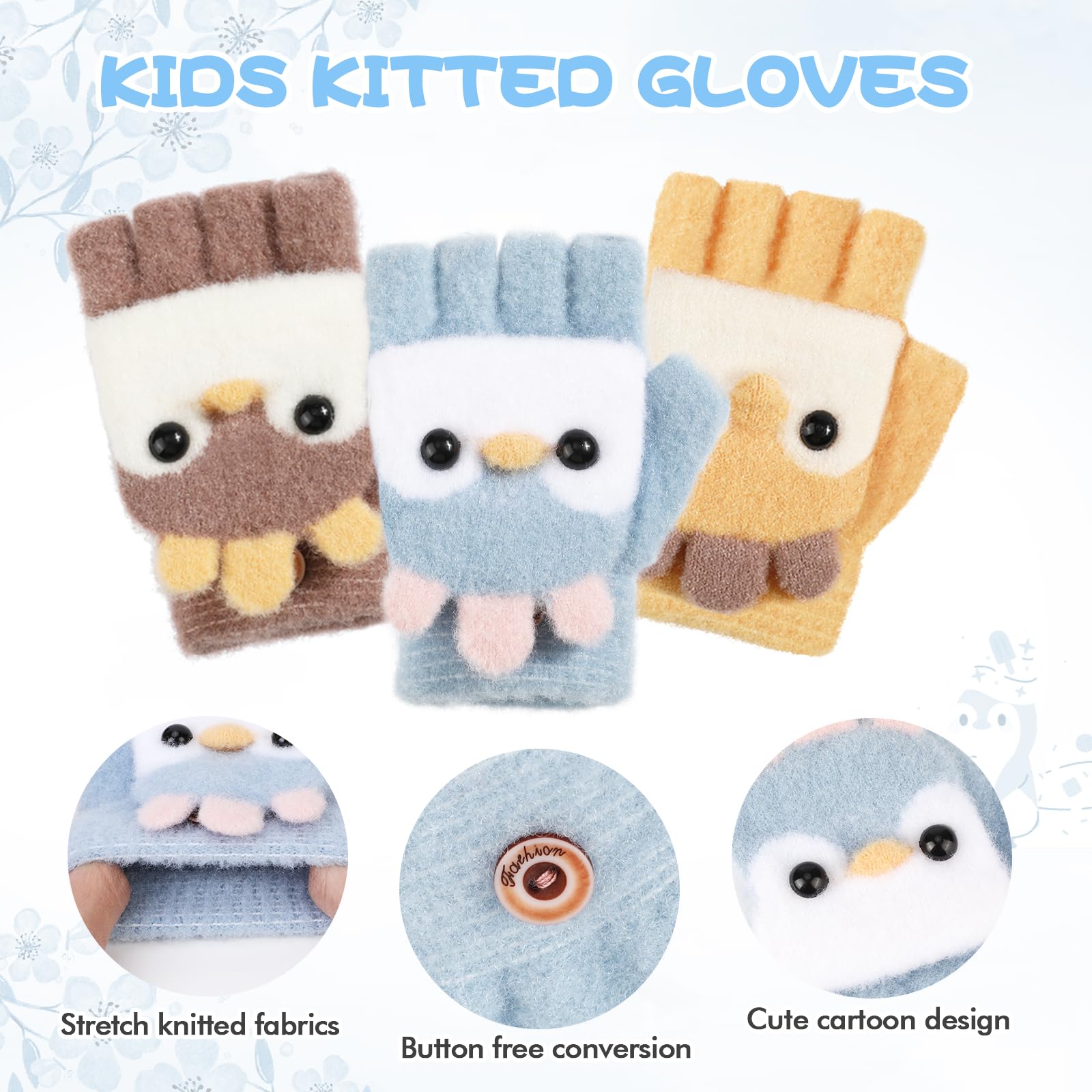 TAGVO 3 Pares de Guantes Sin Dedos para Niños, Multifuncional Elástico Guantes Invierno Niño, Guantes de Punto Guantes Termicos Guantes Mitones para Niños y Niñas de 1 a 5 Años