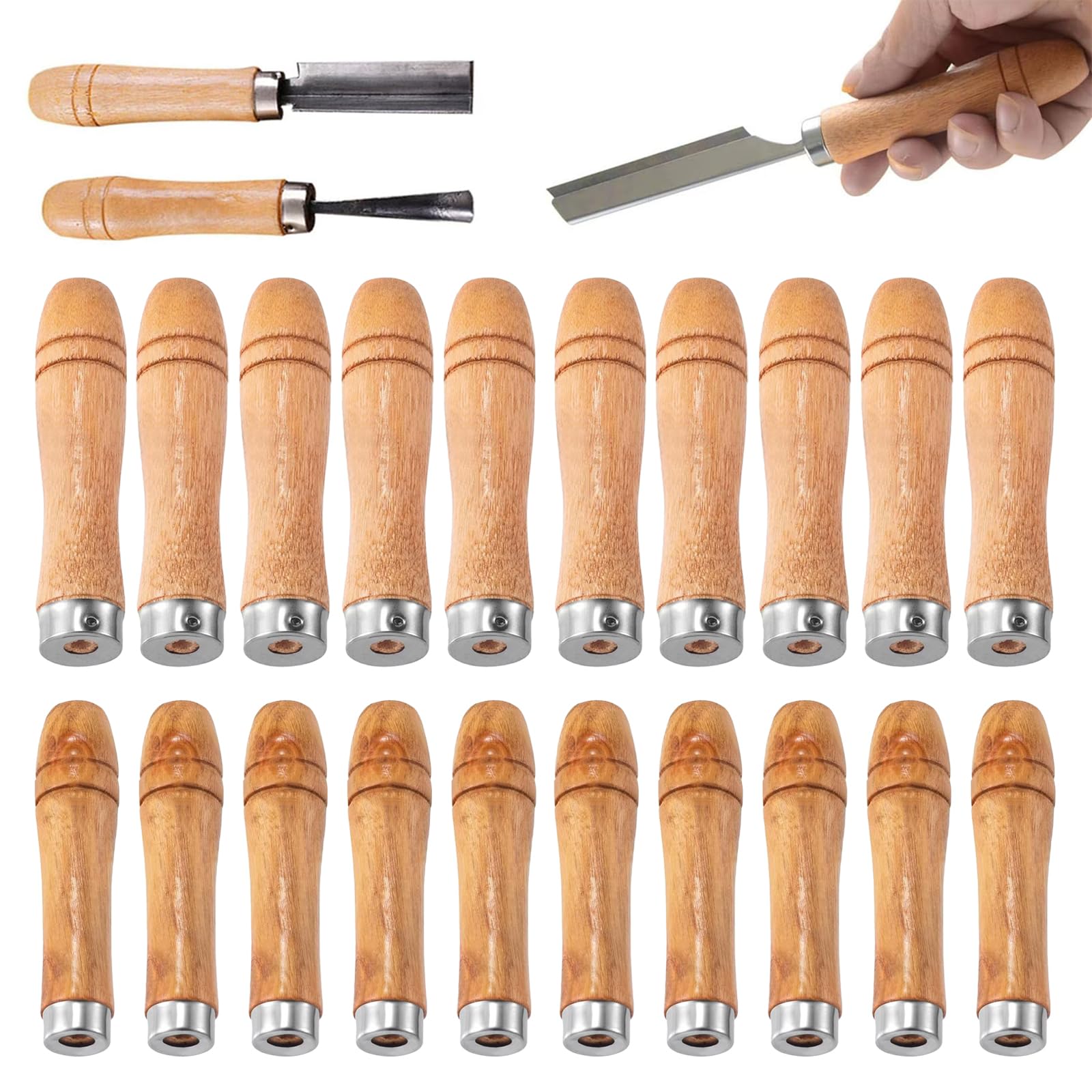 Mango de madera con collares de metal fuertes, asas de madera – 20 asas de madera de repuesto para limas de 6 a 12 pulgadas, agarre ergonómico para herramientas de metal y carpintería