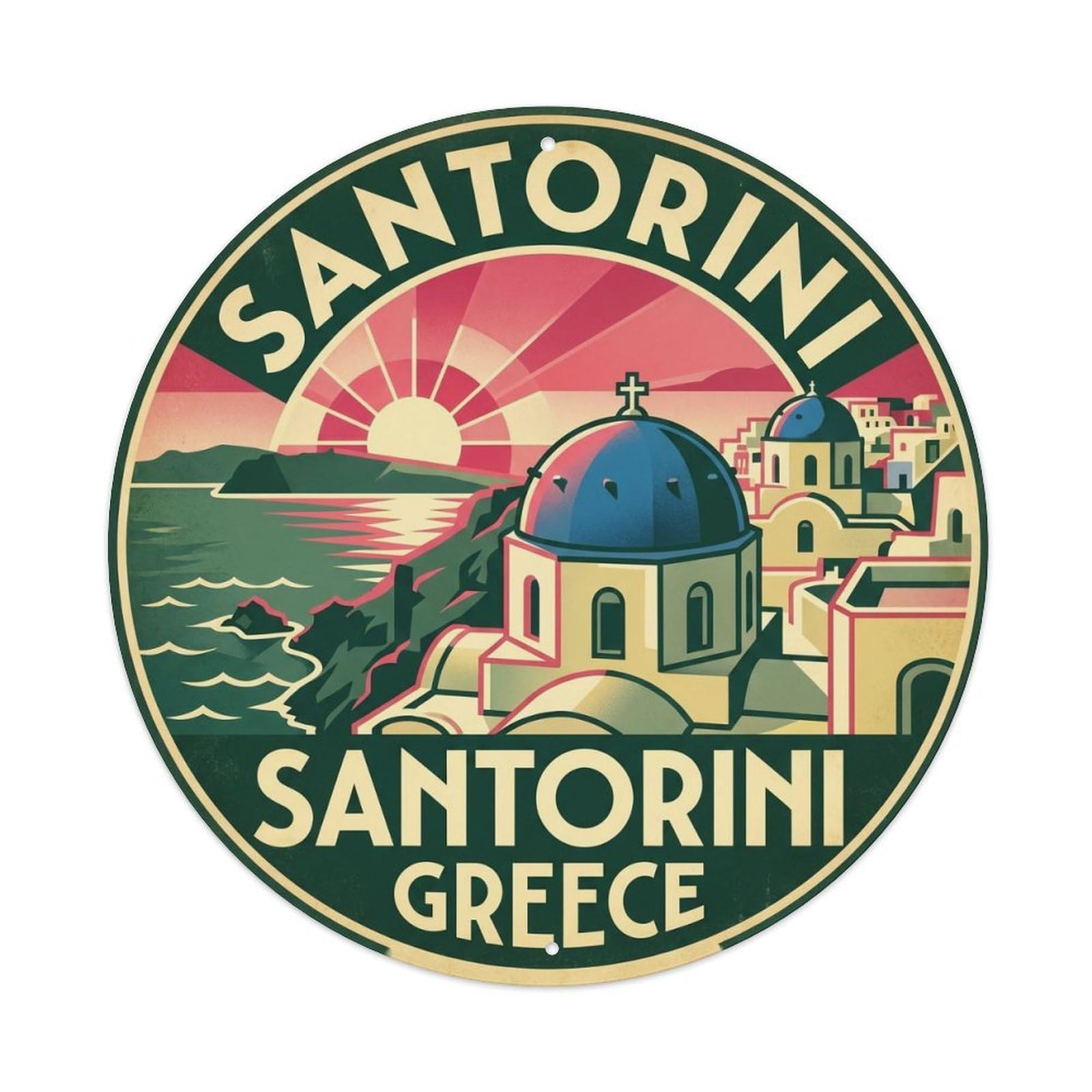 Santorini Travel Blue Dome Church Oia Greece Metal Tin Sign