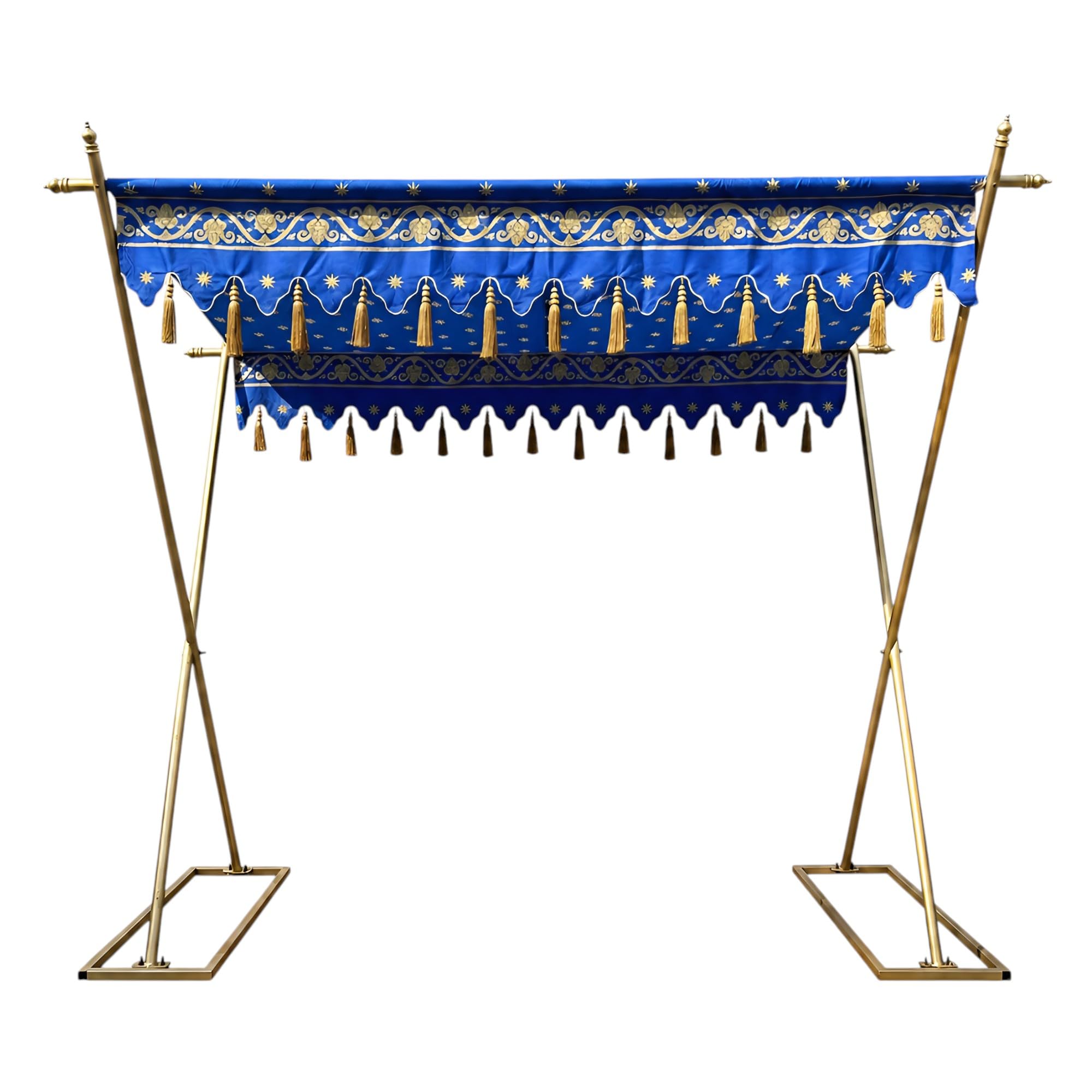 10x20 FT Royal Blue & Gold Decorative Event Canopy with Premium Fabric, Gold Finish Metal Frame, Decorative Tassels & Brass Finials for Wedding, Stage & Entrance Decor-image-15